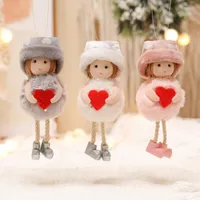 Christmas Decorations Handmade Crafts Plush Angel Red Heart Girl Doll Pendant Tree Hanging Ornaments Year 2022 Xmas Gift