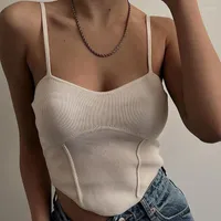 Women's Tanks Tank Top Woman Knitting Crop Tops Spaghetti Strap Tanke Off Shoulder Slim Fit Camisole Sleeveless Camis For Women Ins