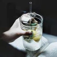 Drinkware Creative Glass Tass For Coffee Tea Brinks Milk Tea Water tasse avec verres de couverture Bouteille de boisson Paille Simple Design