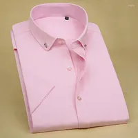 Men's Dress Shirts Summer Men Cute Pink Short Sleeve Bamboo Fiber Shirt Business Formal Mens Button Up Collar Party Office Wear