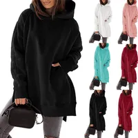 Kadın Hoodies Sonbahar Kış Kış Hoodie Şık Elastik Manşet Kadın Günlük Sokak Giyim Uzun Kollu Yuvarlak Yuvarlak Boyun Kalın Kapüşonlu Sweatshirt