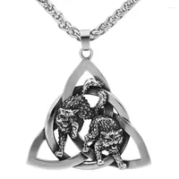 Подвесные ожерелья Viking Odin Double Wolf Triangle Женская мужская из нержавеющая сталь винтажные украшения с серебряным цветом с цепью