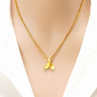 Chains Genuine 18k Pure Gold Color Mermaid Pendant For Women Lover Filled Thick Women&#39;s Necklace Pendants Engagement Jewelry