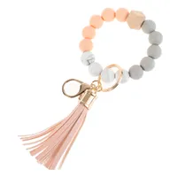 Keychain Leather Tassel Wooden Bead Food Grade Silicone Bracelet Key Ring Car Access Control Personality Fashion Chain String cute romantic dream