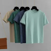 Camisetas para mujeres gigogou lurex brillo para mujeres camisa de verano tejido mangas cortas top ￡lck kintwear camiseta femenina b￡sica