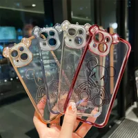 Violent Bear Phone Case Fall för iPhone 14 13 12 11 Pro Max X Xs XR 8 7 Plus Ear Drill Luxury Plating Söt linsskyddsskydd