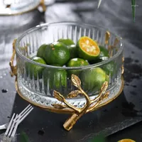 Plates Mini Crystal Brass Fruit Bowl American Luxury Clear Glass Salad Bowls Golden Branches Embellishment Transparent Snack Dishes