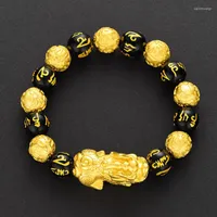 Strand Feng Shui Black Obsidian Men Men Women Original Natural Wealth Charm صيني حظ سعيد Pixiu Buddha Mantra God Jewelry