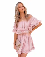 casual Dresses Bohemian Dress Young Lady Summer Off Shoulder Ruffled Floral Printed Women Sexy Strapless Sweety Mini Short P0xu#