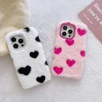 Fashion Love Heart Fur Cases For Iphone 14 Pro Max 13 12 11 XR XS X 8 7 Iphone14 Genuine Rabbit Hair Cute Soft TPU Animal Fluffy Smart Mobile Phone Back Cover Lovely Skin