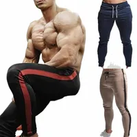 side Striped Men Jogger Fitness Pants Drawstring Skinny Sweatpants Long Trousers Slim Fashion Exercise Men's G9kf#
