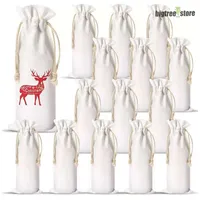 14x5.5inch Christmas Decorations Sublimation Blank Wine Bottle Bags with Drawstrings Reusable gift bag Bulk for Halloween Christmas DIY