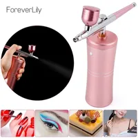 Airbrush Tattoo Supplies Top 0.4mm Pink Mini Air Compressor Kit AirBrush Paint Spray Gun For Nail Art Craft Cake Nano Fog Mist Sprayer 220929