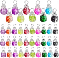 Pendant Necklaces 100pcs Crystal Dangle Charms Crackle Glass Drop Bead Pendants With Flower Caps For DIY Necklace Earring Jewelry Making 10