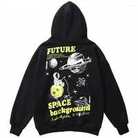 Herrtröjor Discvry Men hip Hop Winter Fleece Pullover Spaceman Planet Print Harajuku Streetwear Hiphop Cotton Hooded Sweatshirts