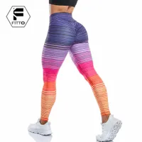 Yoga kläder tryckta randiga yogabyxor kvinnor hög midja fitness träning leggings nya regnbågens färg modebyxor jogging cykling gym slitage t220930