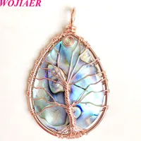 Natural Abalone Shell Tree of life Pendants Wire Wrap Round Water Drop Oval Shells Charmy for Jewelry Making DIY Necklace BV917