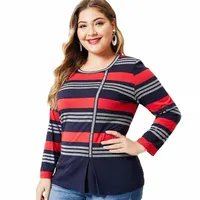 autumn Mom Clothes Women Long Sleeve Colorful Striped T-shirt Fashion Ladies Vintage Elegant Plus Size Womens Tops Women's N2Hg#