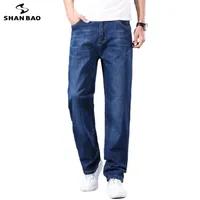 Mens Jeans SHAN BAO cotton stretch mens straight loose summer thin jeans spring classic brand casual lightweight jeans blue 220929