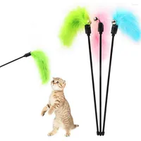 Cat Toys Interactive Pet Toy Colorful Turkey Feathers Tease Stick Teaser And Exerciser For Supplies Wholesale