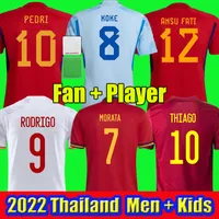 2022 Spanje voetbaltrui Camiseta Espana Morata Rodrigo Torres Pedri 20 21 22 Cup Ramos Thiago Iniesta Alba Football Shirts Men Kids Kit Fans Player -versie
