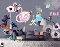 Wallpapers Custom 3D Mural Wallpaper Nordic Simple Pink Flamingo Geometric Graphics TV Background Wall