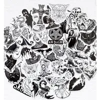 50 PCS Goth Stickers Pack Vinyl Sticker Pack Glossy Black and White skull