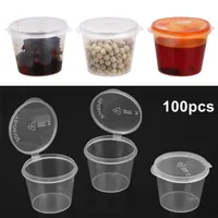 Storage Bottles Jars Wholesale 100pcs Disposable Clear Plastic Sauce Pot 30ml Chutney Cups Slime Container Box With Lids Kitchen Organizer 220930