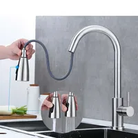 Kitchen Faucet Brushed Gold And Multicolor Pull Out Water Mixer Tap Single Handle Rotation Shower Faucetshigh quality