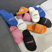 Designer PARIS Embroidery Slippers Men Women Comfort Furry Slide Sheep Wool Leather Sandals Winter Fluffy Hotel Warm Slides Flip Flops 35-45 With box 60uZ#