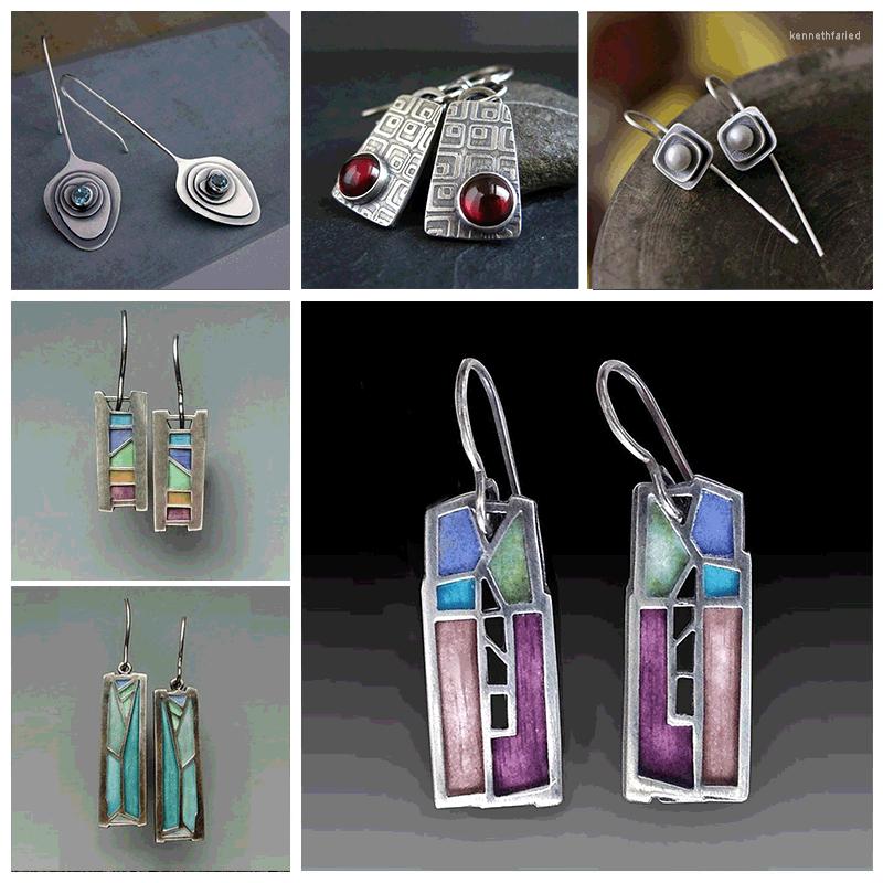 Dangle Earrings Bohemian Tribal Hollow Out Metal Long Pendant Jewelry Vintage Irregular Pattern Mix Color Earring For Women Gift
