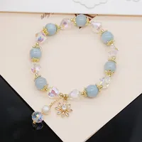 Strand Flower Pendant Sky Blue 8mm Natural Crystal Freshwater Pearls Beads Bracelets Women Fashion Jewelry Accessories YBR517