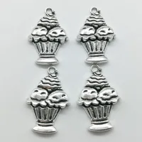 100pcs Lot Ice Cream Alloy Charms Pendant Retro Jewelry DIY Keychain Ancient Silver Pendant For Bracelet Earrings Necklace 27 18mm308u