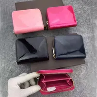 Whole Patent Leather Shinny Short Wallet Fashion High Quality Original Box Coin Purse Women Wallet Classic Zipper Pocket291I