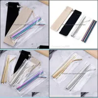 Drinking Straws 7 Colors New Portable Reusable Stainless Steel St 4Pcs Set Straight Bent Cleaning Brushs Drinking Wedding Gift Drop D Dhuzf
