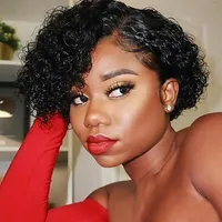 Lace Wigs Human Hair Curly Wave Side Part Wig Short Bob Pixie Cut Braziliaanse Remy Deep geen front voor vrouwen 220930