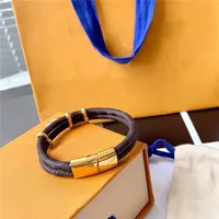 Fashion Classical Round Brown PU Leather Lock Bracelet with Metal Lock Head Designer Bracelets In Gift Retail Box Stock SL05295V