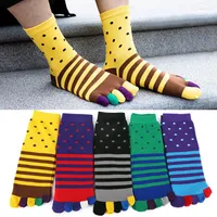Men's Socks 5 Colors Five Finger For Men Pure Cotton Striped Colorful Long With Toes Breathable Short Sox