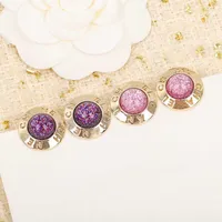 2022 Classice round shape charm stud earring hollow design and purple pink crystal beads for women wedding jewelry gift have stamp3160