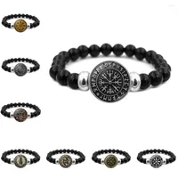 Bracelets de charme Vegvisir Viking Compass Black Breded Bracalet Mens Bijoux Odin Symbole de Norse Warrior Snap Button Bracelet pour les femmes