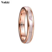 Wedding Rings VAKKI 4mm Tungsten Carbide Ring Women's Rose Gold Steel With Mother Of Pearl Shell Comfort Fit Size 5-1012318