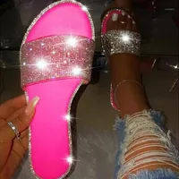 Female Candy Color Flip Flops Outdoor Ladies Slides Beach Shoes New Summer Women Crystal Slippers Glitter Flat Soft Bling1345i
