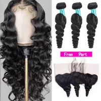 Human Hair Bulks Ali Coco 28 30 Inch Loose Wave Bundles With Frontal PrePlucked 13x4 Lace Remy