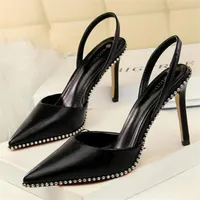 High quality fashion heel sandals women's rivet 9cm dress shoes synthetic leather heels 2021 stiletto with box208p