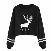 women's Hoodies & Sweatshirts Fashion Women Sweatershirt Casual Christmas Deer Printed O-Neck Long Sleeve Lady Pullover Tops Hoodie Clothing 11AH#