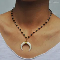 Pendant Necklaces Bohemia Black Beads Acrylic Ox Horn Crescent Moon Women Vintage Wire Twisted Clavicle Necklace Jewelry YN821