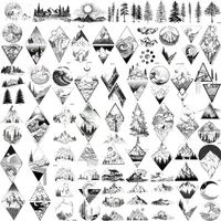 Geçici Dövmeler 52 Çarpılar Erkekler İçin Küçük Siyah Dağ Kadın ADT Geometrik Deniz Dokuma Orman Çam Ağacı Gerçekçi Dövme Topscissors Am6xa