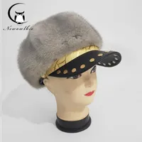 Berets Fur Hat Winter Warm Natural Mink Hats For Women Classic Luxury Caps Earflap Christmas Thermal Octagonal With Brim