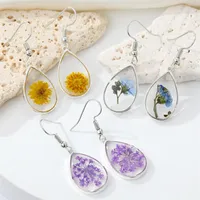 Dangle Earrings 1 Pair Water Drop Dried Flower For Women Gift Colored Artificial Pendant Wedding Party Jewelry