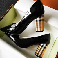Designer Women Shoes High Heels Ladies Glitter Black Genuine Leather Pumps Wedding Pointed Toe Sexy Work Thick Heel Shoe 35-40202w